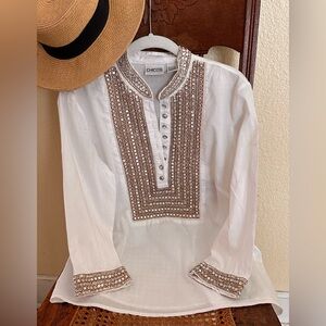 Chico’s Embellished White Cotton Tunic